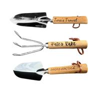 Ensemble d'outils de jardin personnalisés, kit de 3 pièces en acier inoxydable avec poignées en bois, truelle, râteau et pelle pour planter et désherber, pour désherber, plantation de transplantation