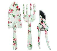 Ensemble d'outils de Jardinage 3 pièces pour Femmes, Outils de Jardinage avec imprimé Floral, Outil Jardin Robuste Comprenant truelle, sécateur, râteau à Main pour Femme, truelle