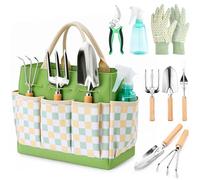 Ensemble d'outils de jardinage, 9 pièces robustes avec sac fourre-tout durable, outils de jardin ergonomiques résistants à la rouille, kit de jardinage idéal cadeau pour femme, jardinier, jardinier