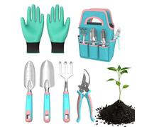 Ensemble d'outils de jardinage - Avec râteau, gants de jardin sécateurs et truelle | Outils à main de jardin avec sac de transport - Pour une utilisation en extérieur sur la pelouse dans