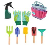 Ensemble D'Outils De Jardinage Pour Enfants, Mini Manche En Bois, Outils À Main En Plastique, Gant, Jouets Éducatifs De Jardin Avec Sac Fourre-Tout, 8 Pièces, L5