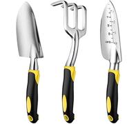 Ensemble d'outils de jardinage robustes en aluminium 3 pièces - Truelle, pelle et râteau pour une plantation et un jardinage faciles - Cadeau parfait !