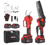 Ensemble d'Outils de Jardinage - TEENO - Mini tronçonneuse 6 pouces - Sécateur électrique 40 mm - 2x4.0Ah batteries