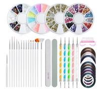 Ensemble d'outils de manucure pour ongles de salon avec pinceaux, autocollants, rubans, pointillés, décoration des ongles, stylo de nail art, strass en gel, kit d'accessoires artistiques, fournitures