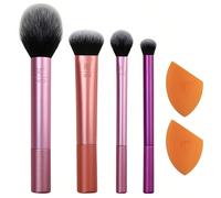 Ensemble d'outils de maquillage Everyday Essentials de Real Techniques, 6 pièces, comprenant 4 pinceaux et 2 éponges de maquillage pour le fond de teint, le blush, le bronzer, le contour, l'ombre à pa