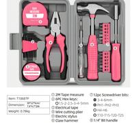 Ensemble d'outils de réparation multifonction 24-en-1 pour la maison, comprend un marteau à griffes, un ruban à mesurer, une clé, un testeur de tension, des embouts de tournevis, des pinces et une boî