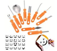 Ensemble d'outils de sculpture de citrouille - Couteaux coupe-citrouille | Couteaux à racloir, scie, pelle avec pochoirs pour enfants, décoration d'Halloween