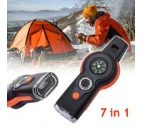 Ensemble d'outils de survie en cas d'urgence en plein air multifonctionnel 7 en 1, comprenant une lumière d'urgence à LED, un sifflet, une boussole, une loupe, un thermomètre, un miroir de signalisati