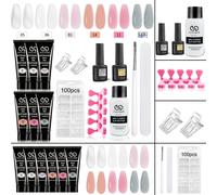 Ensemble d'outils d'extension de gel en poly, comprenant 30 ml de liquide nettoyant, couche de base et couche de finition de 7,5 ml, moule à ongles, pince à ongles et brosse à ongles WMFL63-04