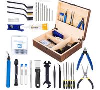 Ensemble d'outils d'impression 3D avec boîte en bois : les outils d'imprimante 3D disposent d'un outil d'ébavurage, d'un coupe-fil, d'une perceuse et d'un grattoir pour le nettoyage du modèle, le