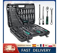 Ensemble d'outils mécaniques 216 pièces, jeux de clés à douille 1/4 "3/8" 1/2 "avec liquet à 24 dents pour la réparation automobile de camions de motos noir