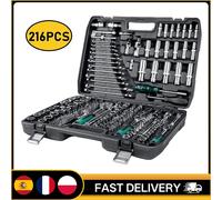 Ensemble d'outils mécaniques de 216 pièces, douilles de 1/4 ", 3/8 ", 1/2 " et liquet à 24 dents pour l'entretien et la réparation de voitures, camions, motos et vélos noir