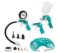 Ensemble d'outils pneumatiques - 4 pièces | Gonfleur de pneus, pistolet à air, pistolet à peinture, tuyau à air en spirale