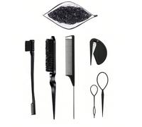 Ensemble d'outils pour cheveux noirs de 7 pièces, comprenant 2 outils de tressage à la française, 1 peigne à queue pointue, 1 brosse démêlante, 1 peigne double face, 1 outil portable pour retirer les 