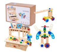 Ensemble D'outils pour en Bois - Banc D'outils De Prétendus pour L'apprentissage des Tout-Petits | Bois Massif avec Bords Lisses, Jouets De Jeu De Rôles Interactifs, Kit De Marteau À Tournevi