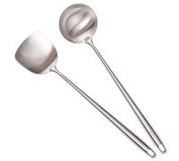 Ensemble d'outils pour wok - Spatule Wok en acier inoxydable 304, louche, cuillère à écumoire - 3 ustensiles de cuisine à manche extra long pour wok en fonte/acier au carbone