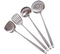 Ensemble d'outils pour wok - Spatule Wok en acier inoxydable 304, louche, cuillère à écumoire - 3 ustensiles de cuisine à manche extra long pour wok en fonte/acier au carbone