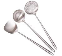 Ensemble d'outils pour wok - Spatule Wok en acier inoxydable 304, louche, cuillère à écumoire - 3 ustensiles de cuisine à manche extra long pour wok en fonte/acier au carbone