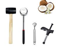 Ensemble d'ouvre-noix de coco, kit d'ouvre-noix de coco en acier inoxydable avec maillet en caoutchouc et grattoir, idéal pour la cuisine, les pique-niques et la plage.
