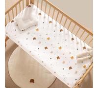 Ensemble Drap Housse Pour Un Lit Bébé Coton Literie Bébé Matelas Drap-Housse Pour Bébé Fleur Lapin Lion Ours Etoile Lune Literie Pour Enfants Sûr Et Confortable Cadeaux Fins (Ours,80x200cm)