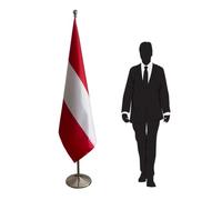 Ensemble drapeau Autriche intérieur avec mât en inox, pied stable et socle décoratif - Présentation élégante pour bureaux et événements. Code CN2-AT