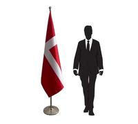 Ensemble drapeau Danemark avec mât et socle ou pied en inox - Présentation officielle intérieure pour institutions, écoles, espaces protocolaires. Code CN2-DK