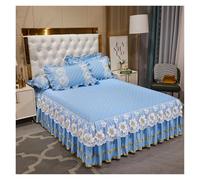 Ensemble draps matelassés Dentelle Fleurs Couvre Matelas Coton Chaud épais Jupe lit taies d'oreiller Queen King(Sky BLYE,1pcs Skirt 150 x 200)
