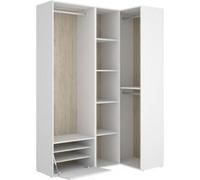 PEGANE Ensemble Dressing d'angle avec Portes à Chaussures et Fond d'arrière réversible Coloris chêne Naturel, Blanc - Longueur 1445 x Profondeur 79 x Hauteur 205 cm