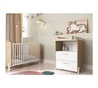 Ensemble duo 60 comprenant 1 lit a barreaux 60 x 120 cm & 1 commode a langer 2 tiroirs - NAILI - Hamilton / Blanc mat - DEMEYERE Blanc
