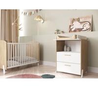 Ensemble duo 60 comprenant 1 lit a barreaux 60 x 120 cm & 1 commode a langer 2 tiroirs - NAILI - Hamilton / Blanc mat - DEMEYERE