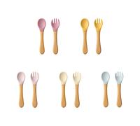 Ensemble d'ustensiles cuillères d'apprentissage pour bébé, 2 pièces, manche en bois de qualité alimentaire, cuillère en Silicone, fourchette, couverts, cuillère d'entraînement, vaisselle 12-beach sand
