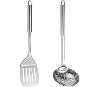 Ensemble d'ustensiles de cuisine en acier inoxydable, 2 spatules suspendues et écumoire avec trous de fuite