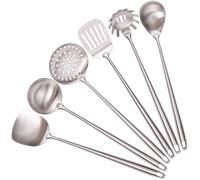 Ensemble d'ustensiles de cuisine en acier inoxydable 304 - 43,2 cm tout en métal, 6 ustensiles à manche extra long avec spatule, louche à soupe, écumoire, spatule ajourée, cuillère à spaghetti,