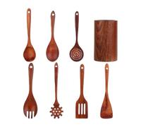 Ensemble d'ustensiles de cuisine en bois | 8 pièces spatules et cuillères à soupe résistantes à la chaleur, ensemble d'ustensiles de cuisine en bois, pour l'intérieur et l'extérieur, barbecue