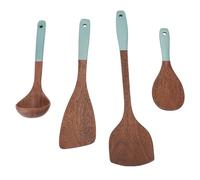 Ensemble d'ustensiles de cuisine en bois | Spatule et louche anti-rayures pour ustensiles de cuisine antiadhésifs | Outils de cuisson en bois composite 3 pièces avec trous de (B)