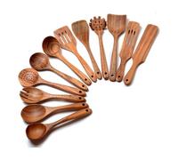 Ensemble d'ustensiles de cuisine en bois - YYV - Pack 12 - Bois - Résistant chaleur - Protège poêles