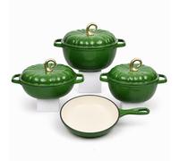 Ensemble D'ustensiles De Cuisine En Fonte De 4 Pièces, Cocottes Émaillées 3 Modèles En Forme De Citrouille Et Poêle, Batterie De Robuste Pour Repas En Famille