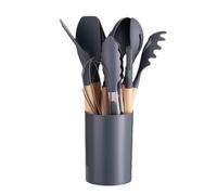 Ensemble d'ustensiles de cuisine en silicone - 12 pièces de collection d'ustensiles de cuisine, outils résistants à la chaleur, accessoires de cuisine antiadhésifs | Kit de seau de rangement avec