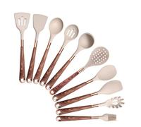 Ensemble d'ustensiles de cuisine en Silicone, spatule de cuisine résistante à la chaleur, cuillère, outils antiadhésifs, cadeau avec poignée et support plaqués or Rose Ustensiles De Cuisine(Beige-010)