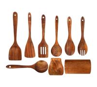 Ensemble d'ustensiles de cuisine, ensemble pour servir et mélanger composé de 9 pièces, ustensiles de cuisine avec spatule en bois - pour appartement restauration camion préparation repas dîner