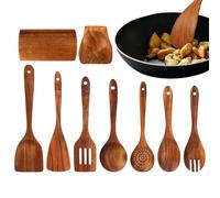 Ensemble d'ustensiles de cuisine, gadgets à suspendre pour nettoyer et rincer - Cuillères de cuisine en bois, spatules pour chef femme, traiteur, camion, dortoir, fête, vacances, dîner, pendaison de