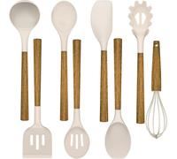 Ensemble d'ustensiles de cuisine, lot de 8 pièces d'ustensiles de cuisine avec poignée en bois, accessoires de cuisine en silicone, antiadhérents, résistants à la chaleur, ensemble d'ustensiles