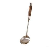 Ensemble d'ustensiles de cuisine professionnels en acier inoxydable 316L - Spatule avec manche en bois - Spatule, louche, écumoire pour wok, poêle, cuisson, grill, facile à nettoyer, 38,5 cm (léchon)