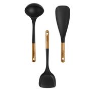 Ensemble d'ustensiles de cuisine Staub en silicone avec manche en bois, noir mat, 3 pièces