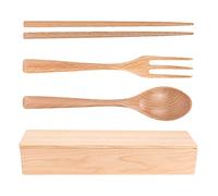 Ensemble d'ustensiles en bois de hêtre - couverts durables, poignée non glissante, coffre-fort, utilisation de l'école de camping de voyage, restaurant de l'hôtel familial, 5