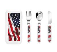 Ensemble d'ustensiles imprimés drapeau américain, cuillères et fourchettes sûres, en acier inoxydable, lave-vaisselle Sa