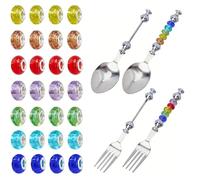Ensemble d'ustensiles personnalisables en acier inoxydable, cuillères et fourchettes avec perles décoratives, accessoires de table perlés faits à la main, kits de personnalisation de vaisselle de fête
