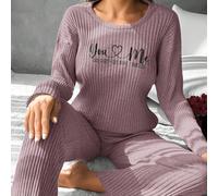 Ensemble D'usure Détendue Pour Femmes Avec Chandail Côtelé Et Shorts Imprimés De Textes L,M,XL,XXLLettresÉtoffe