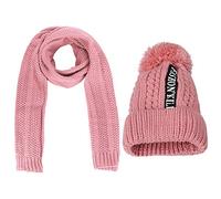 Ensemble écharpe bonnet femme hiver chaud solide pompons tricotés doux bonnets et écharpes chapeau de course, rose, Taille unique