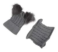 Ensemble Écharpe de Chapeau Tricoté pour Bébé, Écharpe de Chapeau Tricotée Chaude pour Tout-Petits en Hiver, Bonnet Doublé en Polaire Chauffe-Cou Avec Pompon Mignon(21cm-Gris)